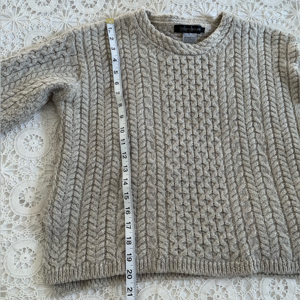 Irelandseye knit gray virgin wool fisherman crewneck sweater - Picture 2 of 5